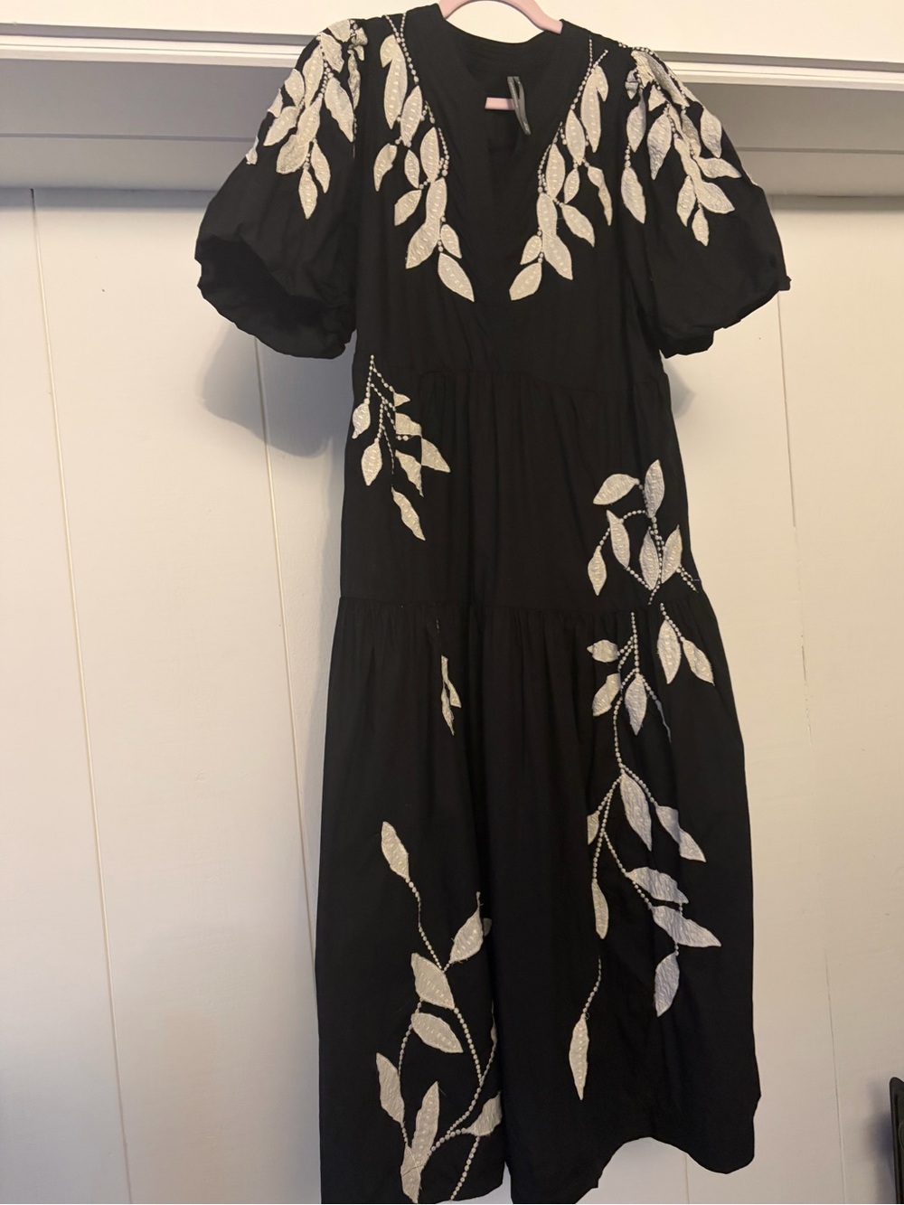 Anthropologie Black Maxi Dress with White Leaf Embroidery - Picture 2 of 10